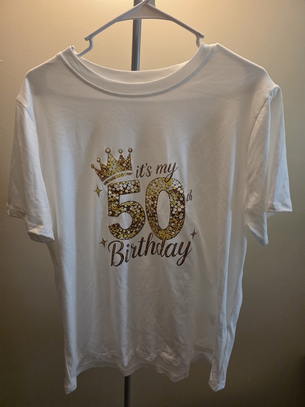 Source Unknown White Tee with Gold "50th Birthday" Graphic